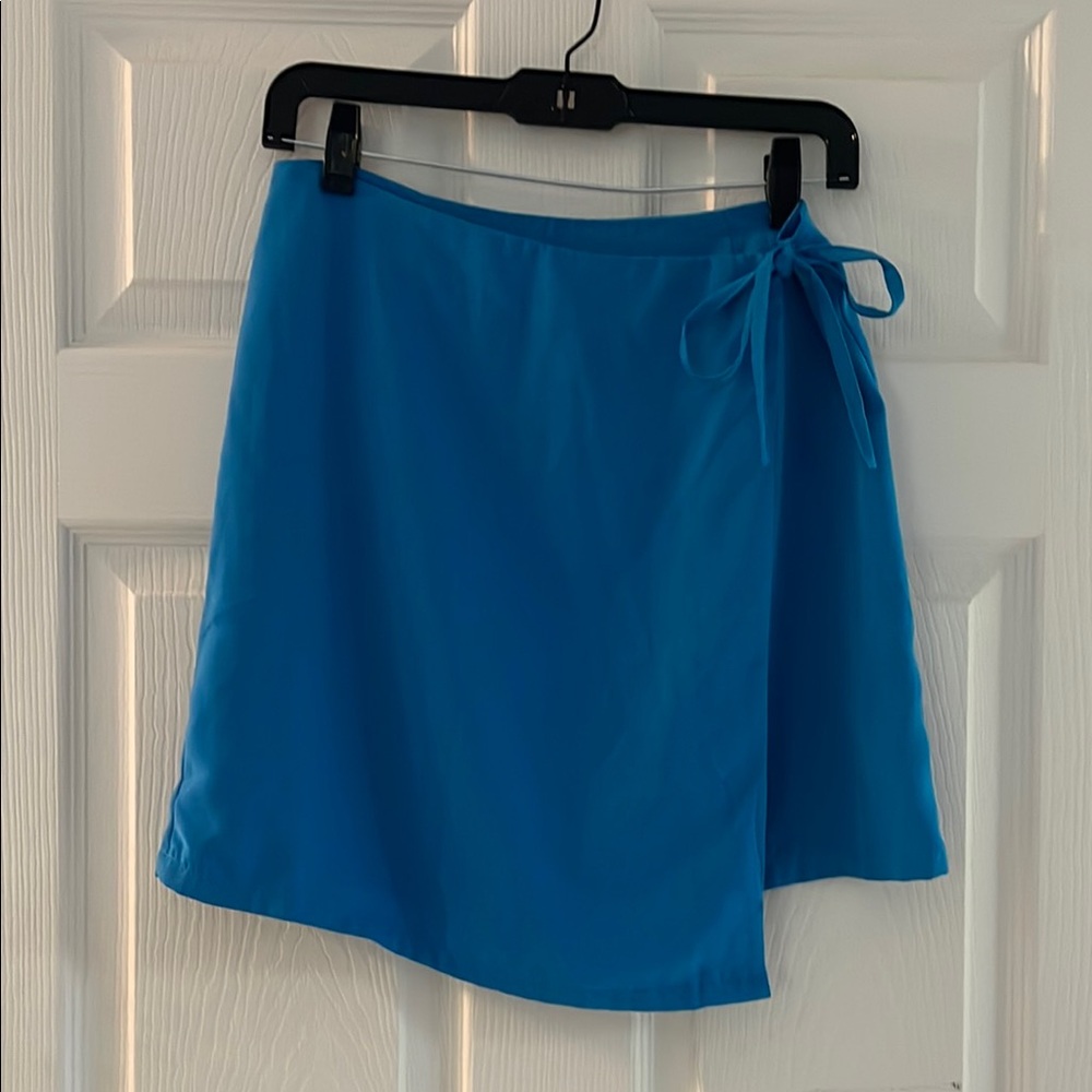 Superdown Chic Blue Wrap Mini Skirt